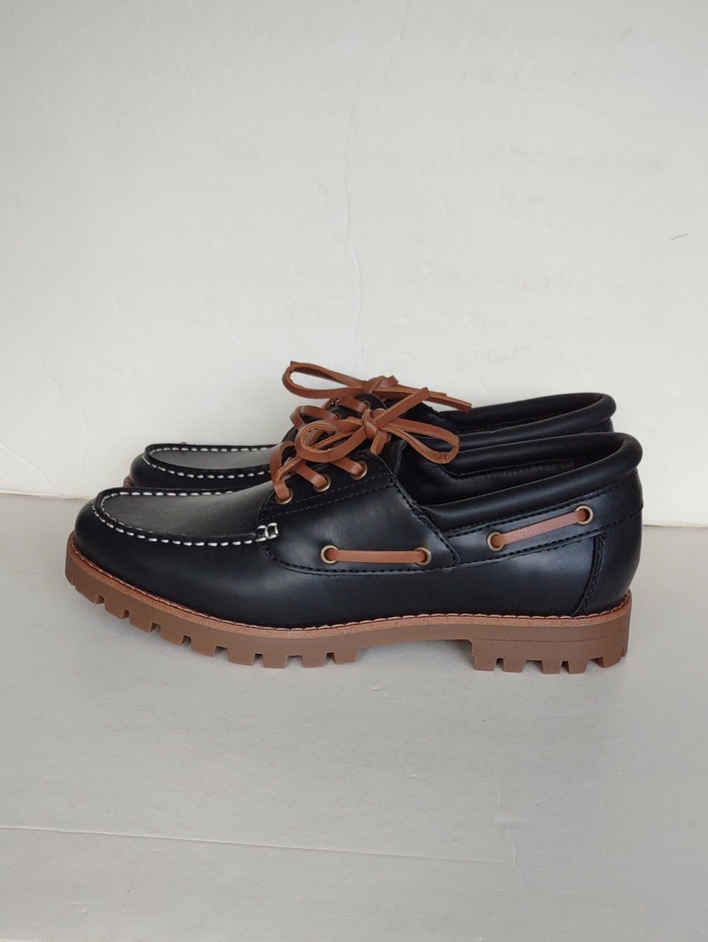 BRAND NEW Primark Men's BLACK Leather(SYNTHETIC )Boat Shoes